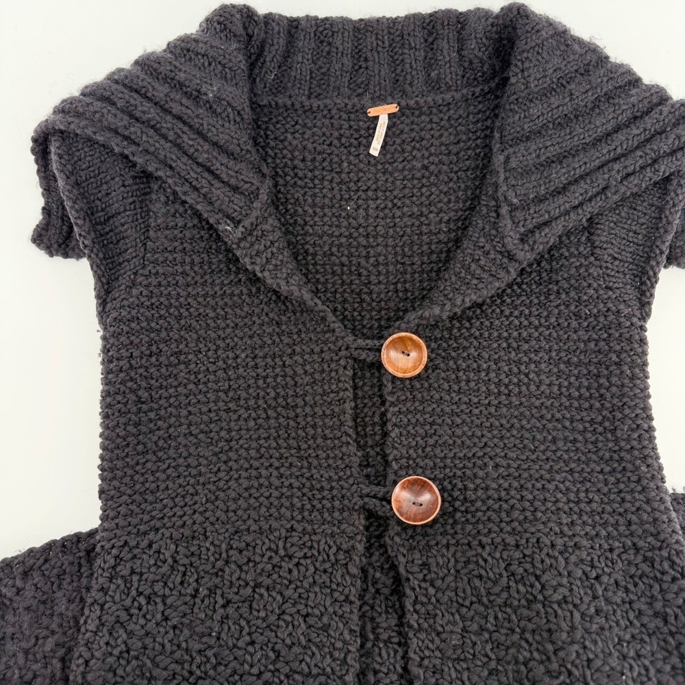 Free People Wool Blend Chunky Knit Long Sweater Vest Shawl Collar Boho‎ M